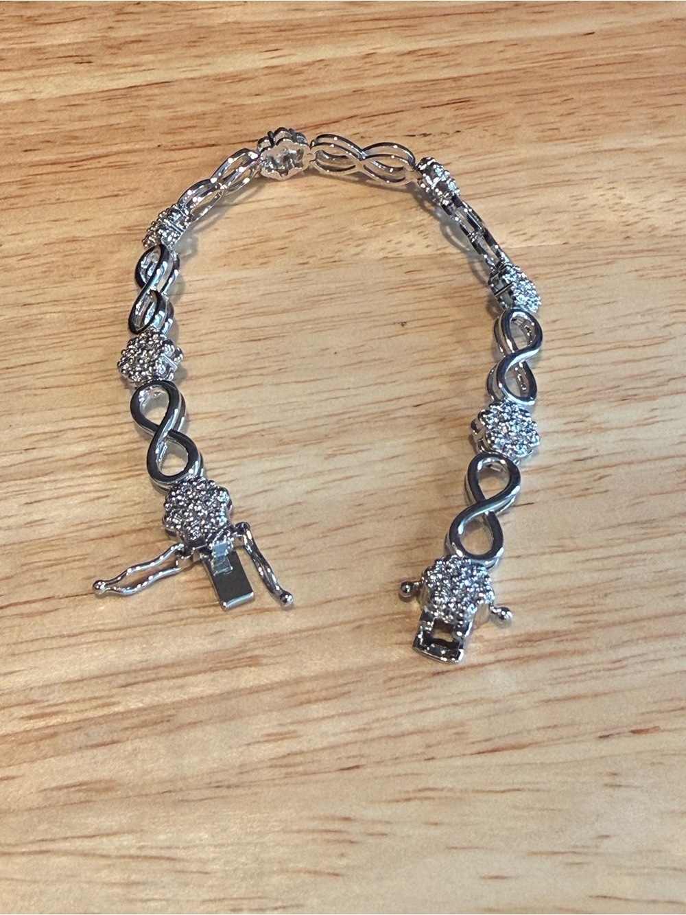 Diamond Accent Infinity Link Bracelet Silver Tone 7” Elegant Sparkle - Picture 3 of 12